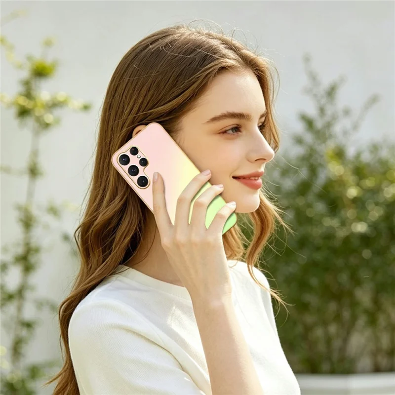 Funda SINGIUZOO para Samsung Galaxy S25 Ultra, carcasa electrochapada con color degradado mate AG, cubierta de teléfono PC + TPU - Rosa