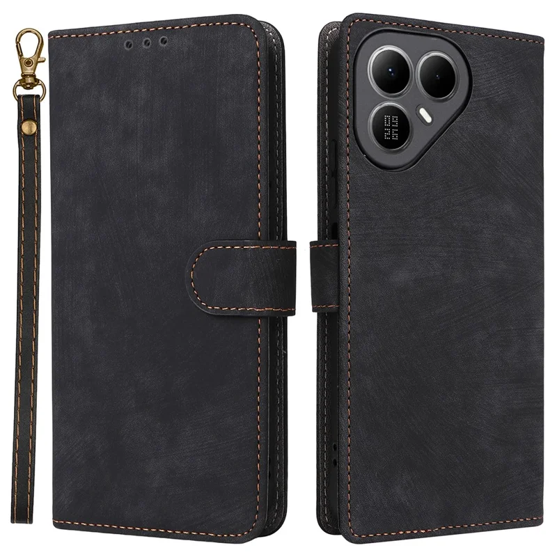 For TECNO Pova 8 5G Wallet Case RFID Blocking PU Leather Phone Cover Stand with Strap - Black