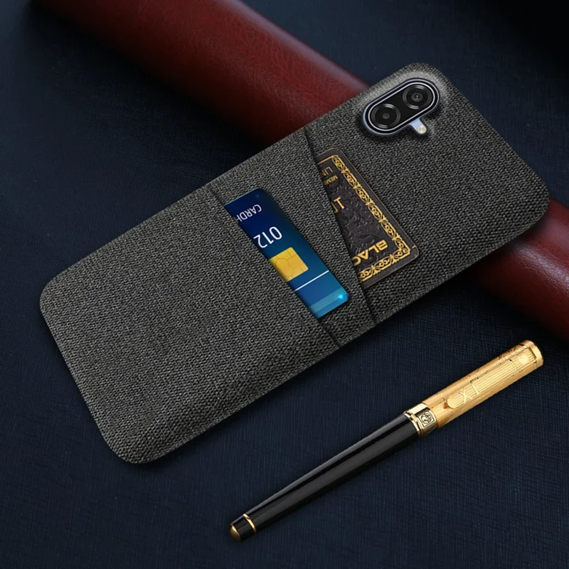 For Samsung Galaxy A07 5G Case Cloth + Hard PC Phone Cover with Dual Card Slots - Black