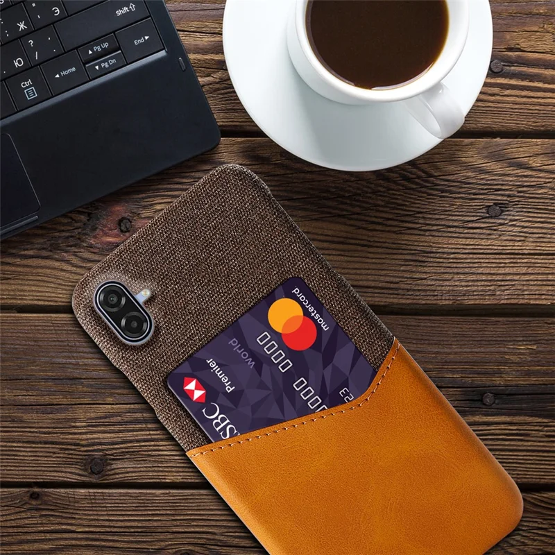 For Samsung Galaxy A07 5G Case PU Leather Cloth Texture Hard PC Phone Cover with Card Holder - Orange