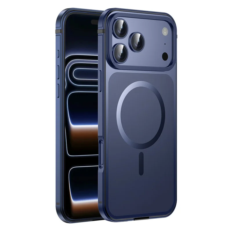 For iPhone 17 Pro Max Magnetic Case Dual-Tone Alloy + Silicone + PC Ultra-Thin Shockproof Phone Cover - Blue