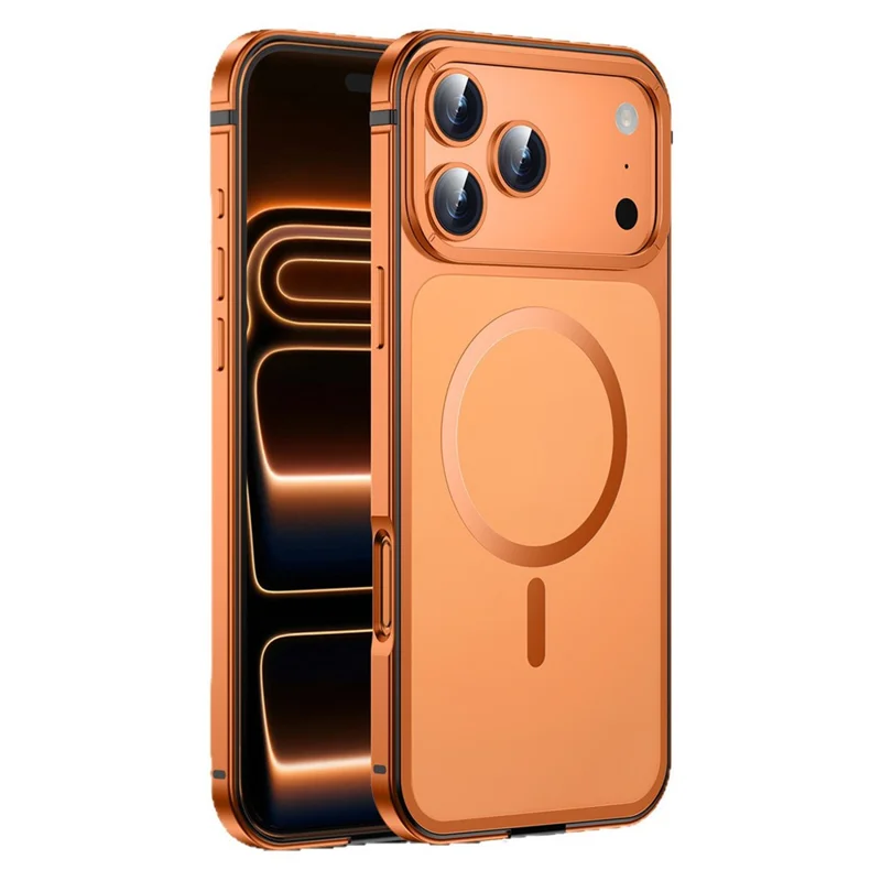For iPhone 17 Pro Magnetic Case Dual-Tone Alloy + Silicone + PC Ultra-Thin Shockproof Phone Cover - Orange