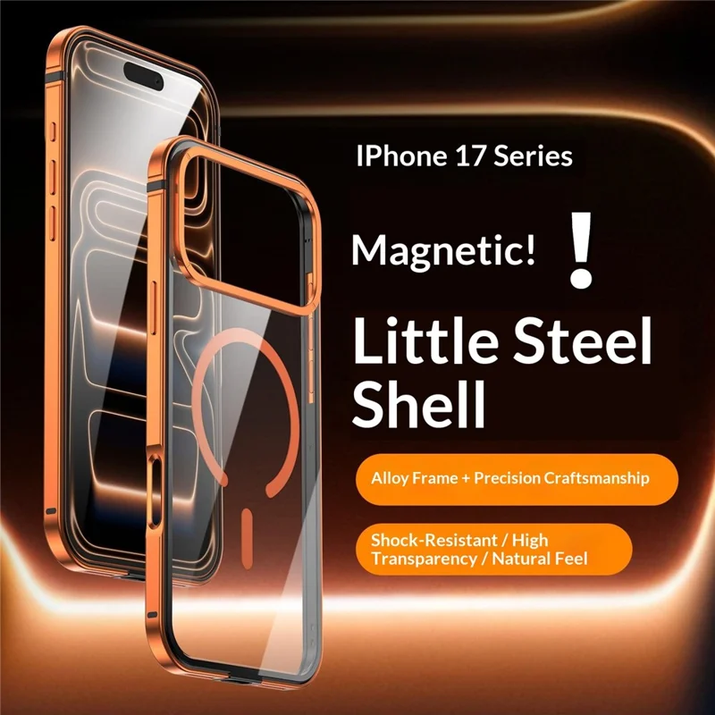 For iPhone 17 Pro Max Magnetic Case Alloy + TPU + PC Clear Ultra-Thin Phone Cover - Blue