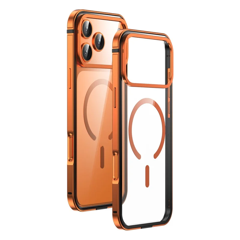 For iPhone 17 Pro Magnetic Case Alloy + TPU + PC Clear Ultra-Thin Phone Cover - Orange