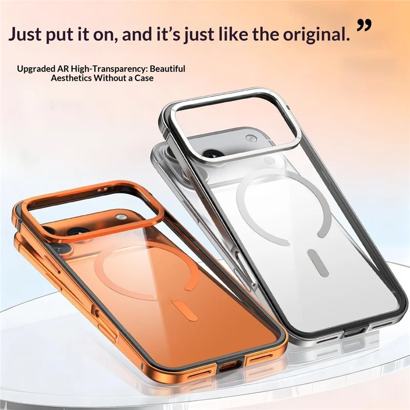 For iPhone 17 Pro Magnetic Case Alloy + TPU + PC Clear Ultra-Thin Phone Cover - Orange