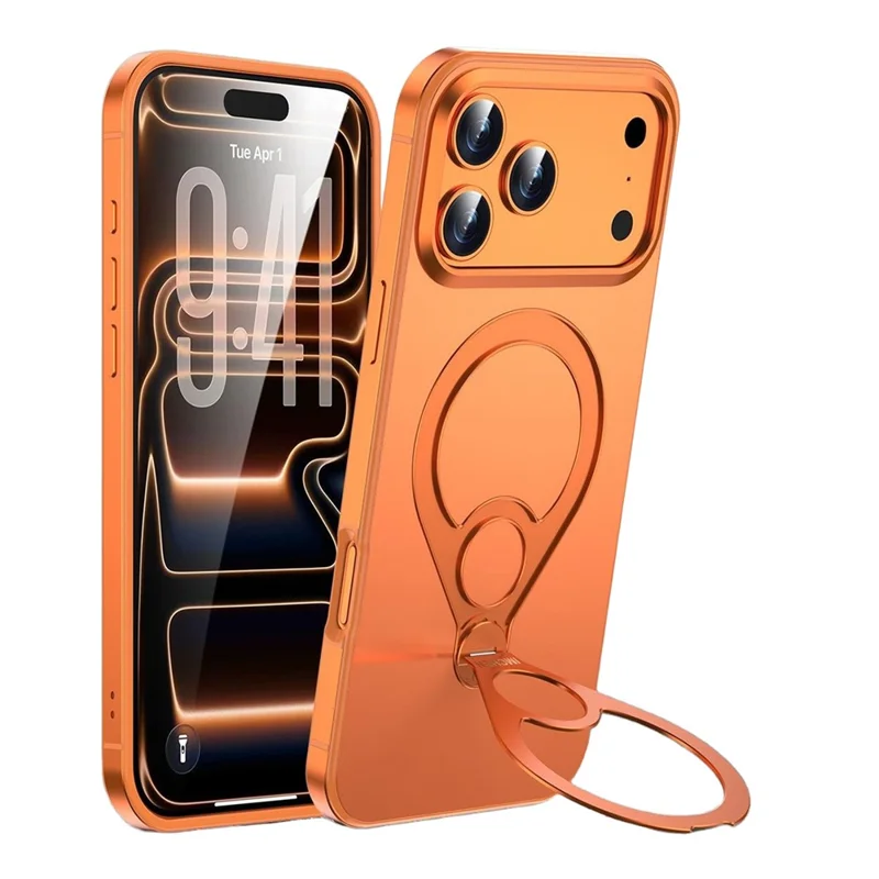 IM-CHEN For iPhone 17 Pro Max Magnetic Case Tennis Racket Kickstand Metal + PC Shockproof Phone Cover - Orange