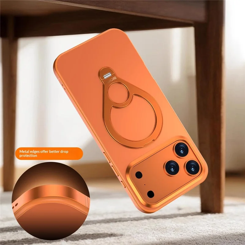 IM-CHEN For iPhone 17 Pro Max Magnetic Case Tennis Racket Kickstand Metal + PC Shockproof Phone Cover - Orange