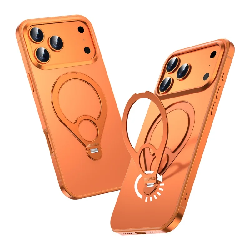 IM-CHEN For iPhone 17 Pro Max Magnetic Case Tennis Racket Kickstand Metal + PC Shockproof Phone Cover - Orange