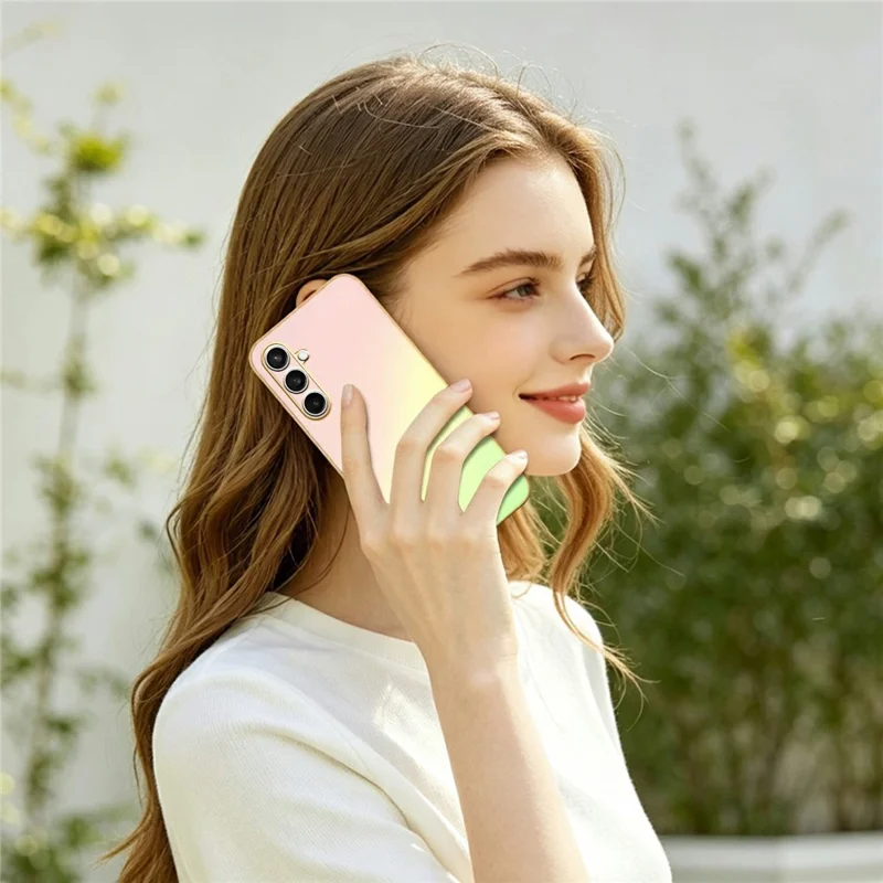 Funda SINGIUZOO para Samsung Galaxy S25 FE, carcasa electrochapada con color degradado mate AG, cubierta de teléfono PC + TPU - Rosa
