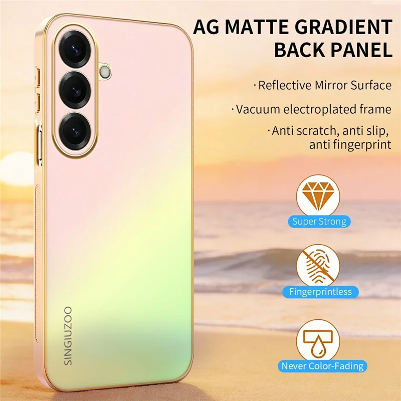 SINGIUZOO Чехол для Samsung Galaxy S26 FE, гальваническое покрытие, матовый градиентный цвет, PC + TPU, чехол для телефона — розовый
