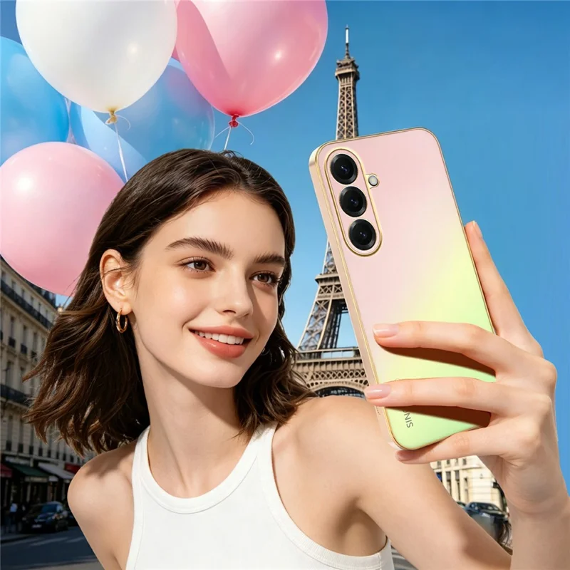 SINGIUZOO Чехол для Samsung Galaxy S26 FE, гальваническое покрытие, матовый градиентный цвет, PC + TPU, чехол для телефона — розовый