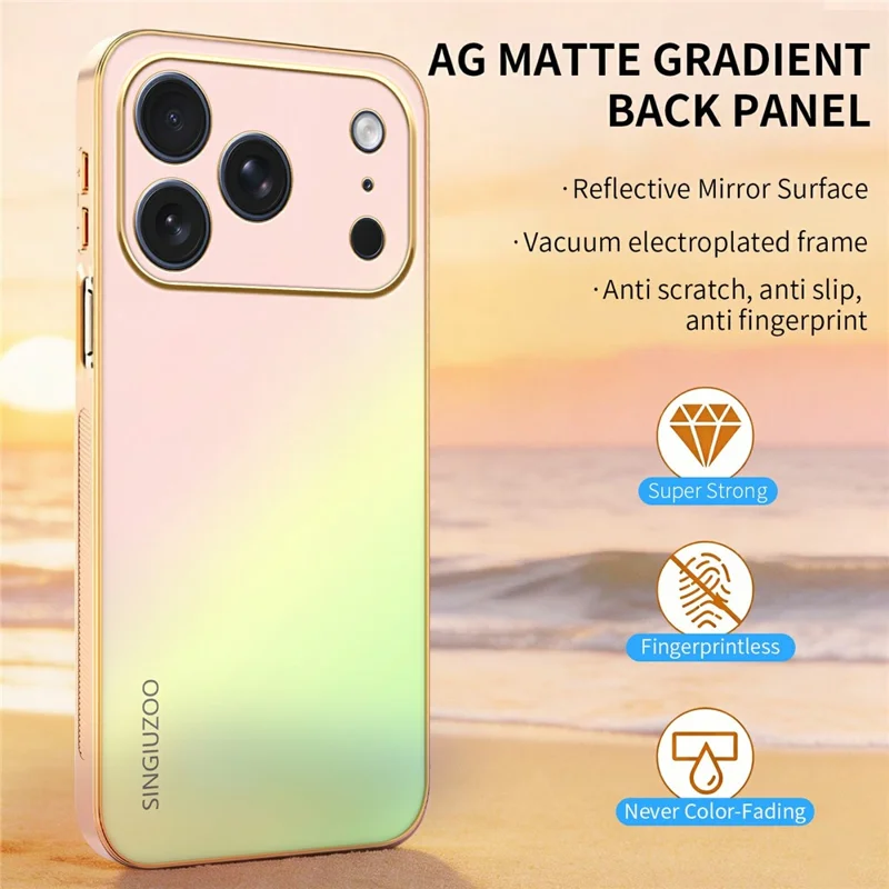 SINGIUZOO For iPhone 18 Pro  /  17 Pro Case Electroplated AG Matte Gradient Color PC + TPU Phone Cover - Pink