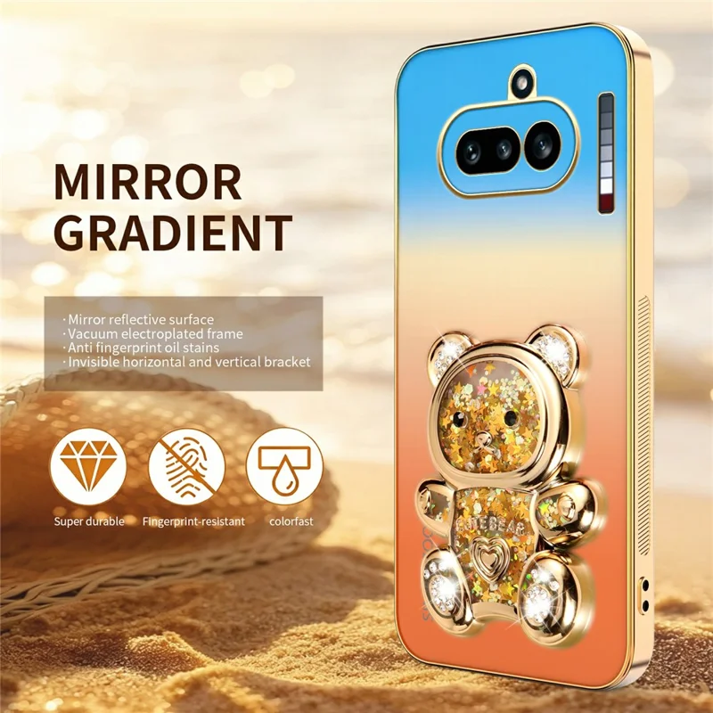 SINGIUZOO For Nothing Phone (4a) Case Glitter Bear Kickstand Electroplated Gradient Color PC + TPU Phone Cover - Orange
