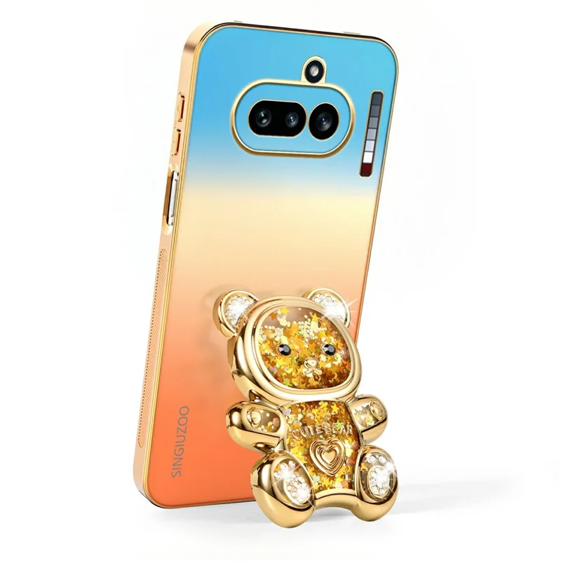 SINGIUZOO For Nothing Phone (4a) Case Glitter Bear Kickstand Electroplated Gradient Color PC + TPU Phone Cover - Orange