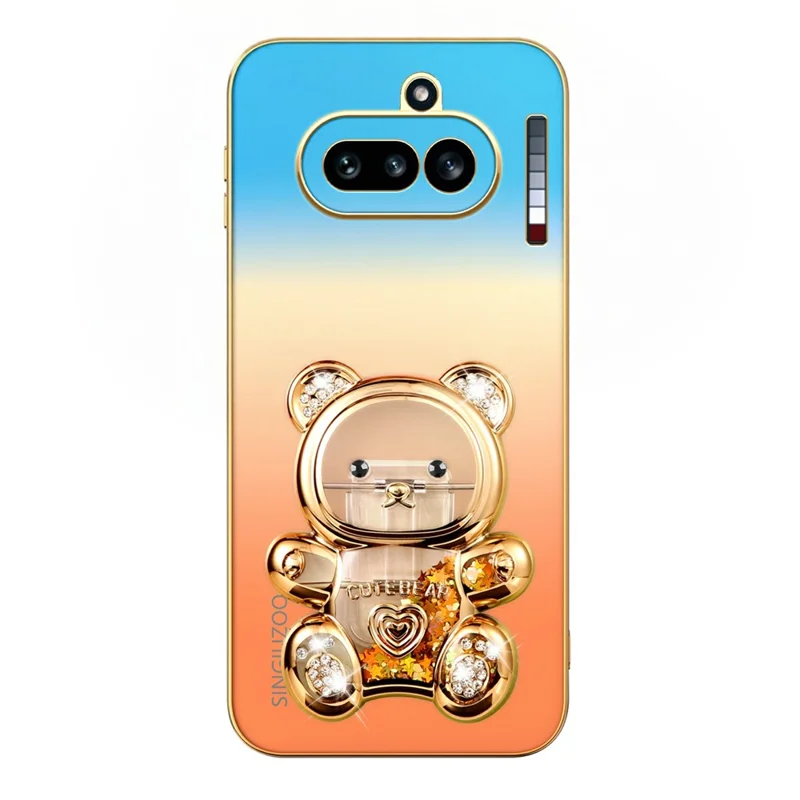 SINGIUZOO For Nothing Phone (4a) Case Glitter Bear Kickstand Electroplated Gradient Color PC + TPU Phone Cover - Orange