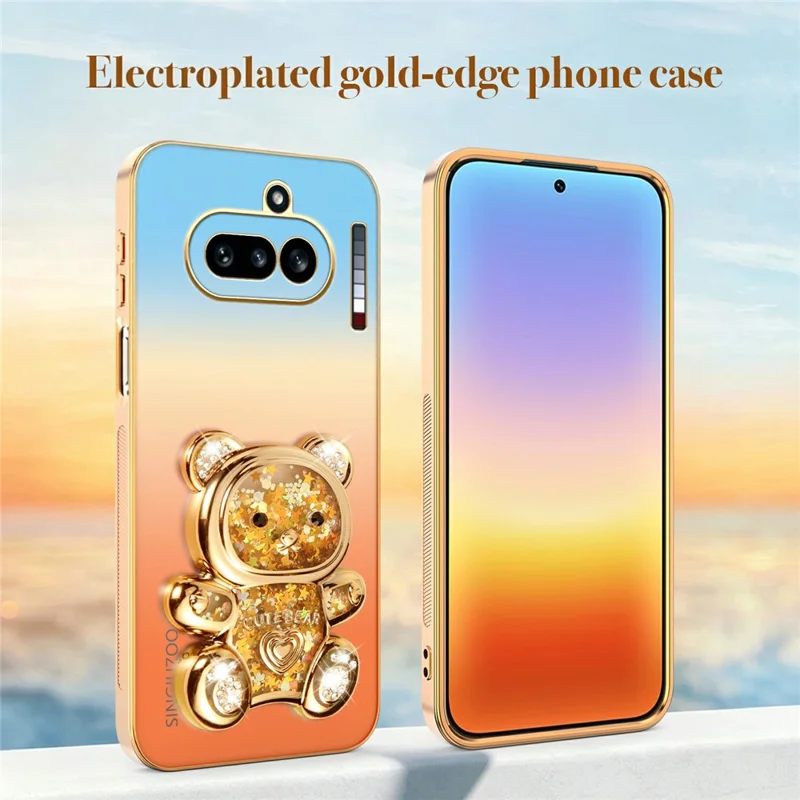 SINGIUZOO For Nothing Phone (4a) Case Glitter Bear Kickstand Electroplated Gradient Color PC + TPU Phone Cover - Orange