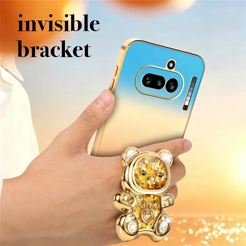 SINGIUZOO For Nothing Phone (4a) Case Glitter Bear Kickstand Electroplated Gradient Color PC + TPU Phone Cover - Orange