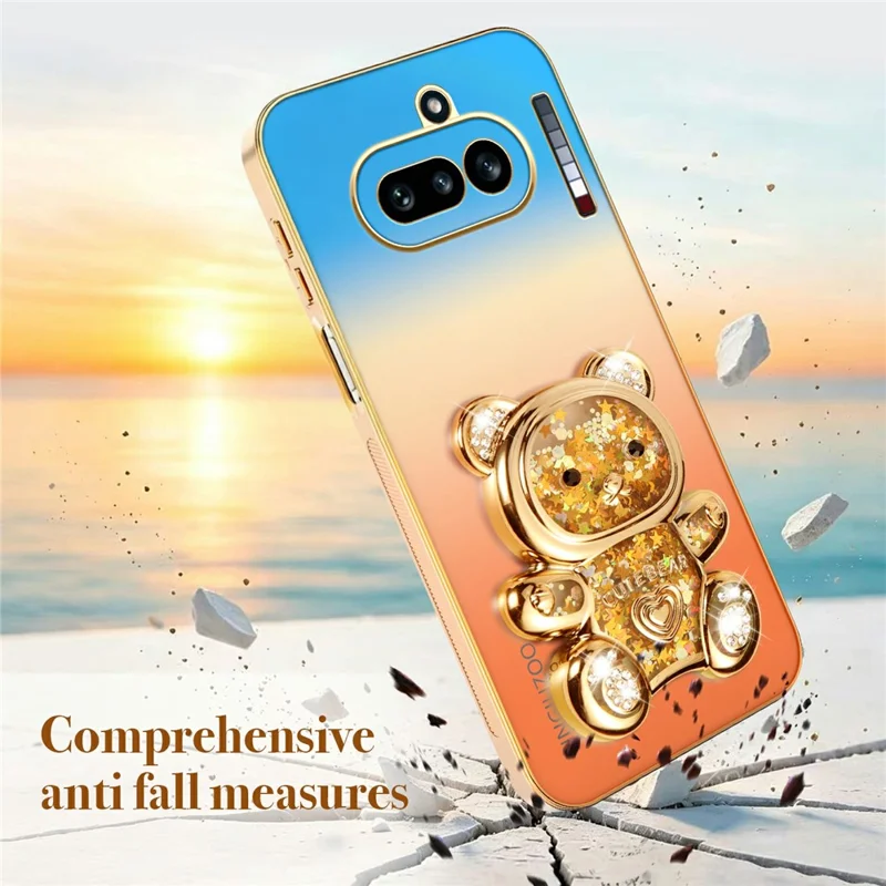 SINGIUZOO For Nothing Phone (4a) Case Glitter Bear Kickstand Electroplated Gradient Color PC + TPU Phone Cover - Orange