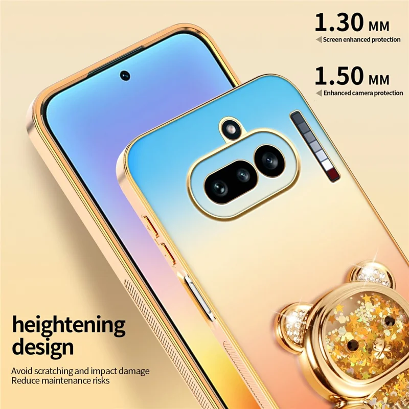 SINGIUZOO For Nothing Phone (4a) Case Glitter Bear Kickstand Electroplated Gradient Color PC + TPU Phone Cover - Orange