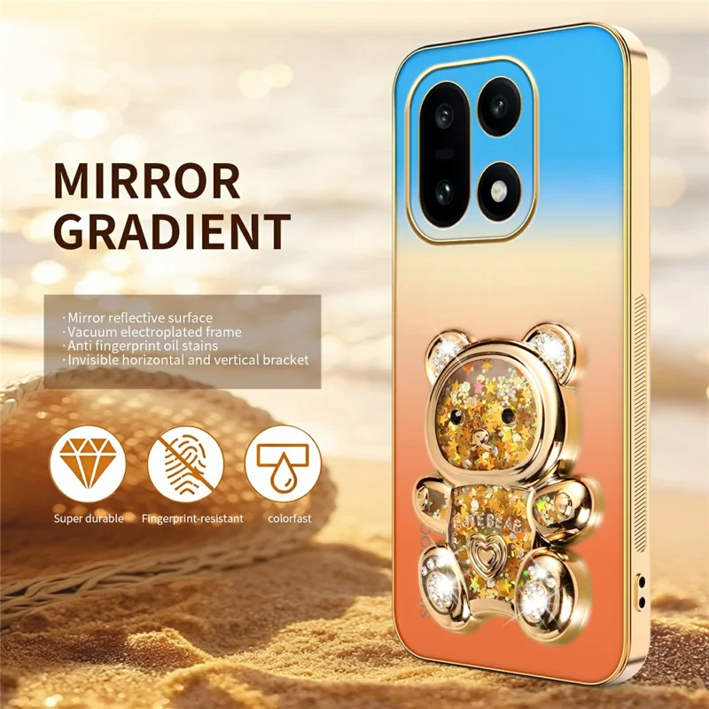 SINGIUZOO For OnePlus 15 5G Case Glitter Bear Kickstand Electroplated Gradient Color PC + TPU Phone Cover - Orange