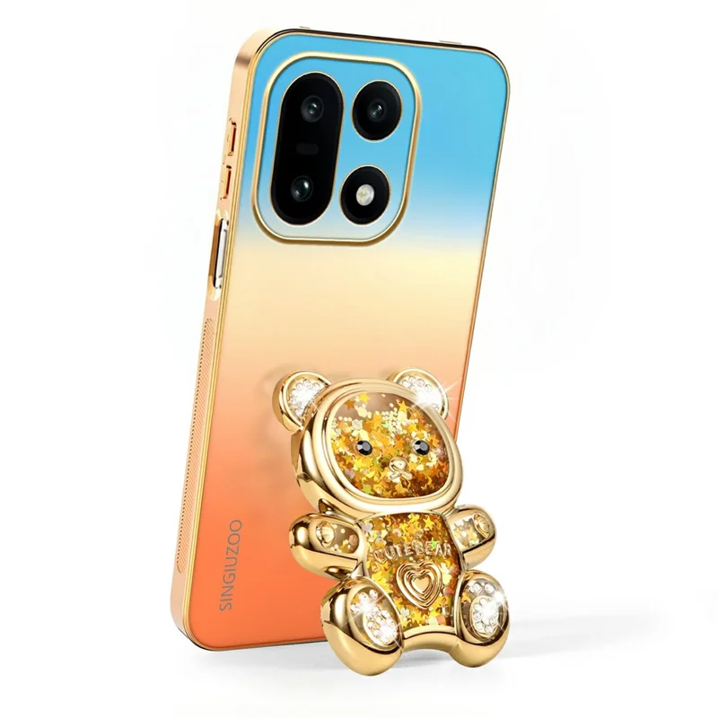 SINGIUZOO For OnePlus 15 5G Case Glitter Bear Kickstand Electroplated Gradient Color PC + TPU Phone Cover - Orange