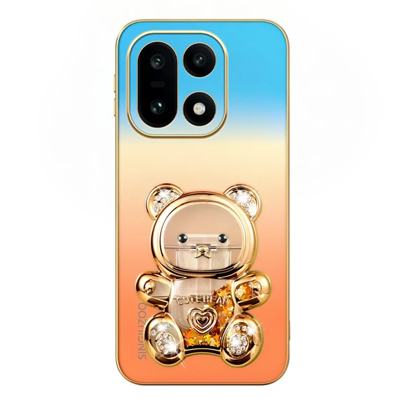SINGIUZOO For OnePlus 15 5G Case Glitter Bear Kickstand Electroplated Gradient Color PC + TPU Phone Cover - Orange