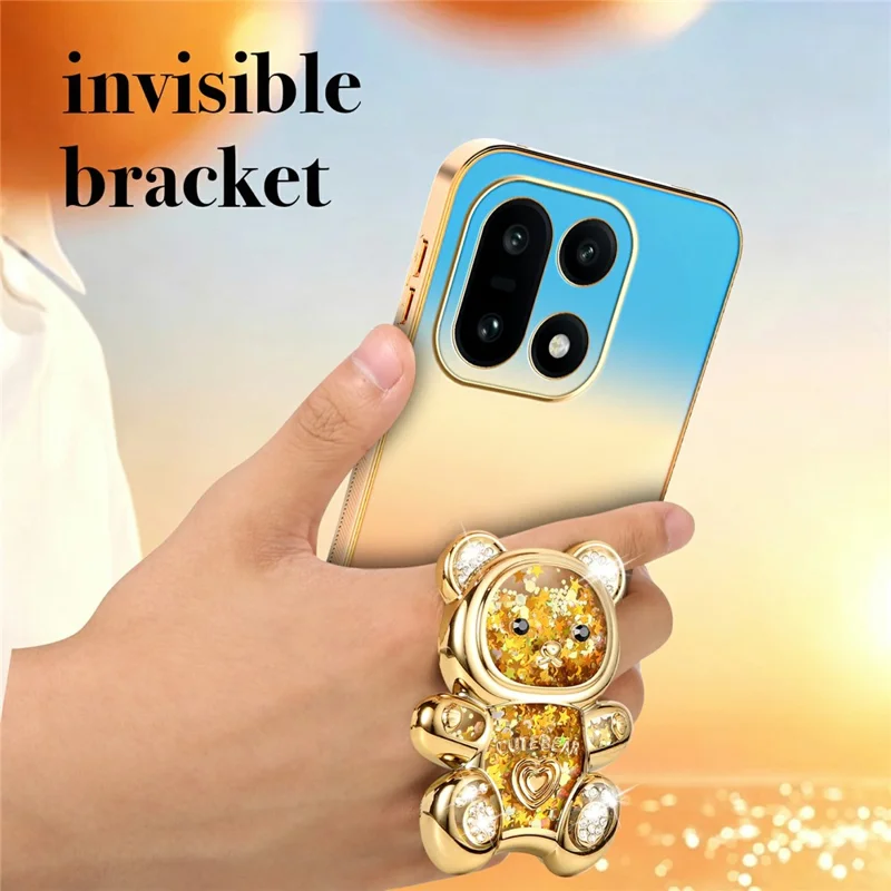 SINGIUZOO For OnePlus 15 5G Case Glitter Bear Kickstand Electroplated Gradient Color PC + TPU Phone Cover - Orange