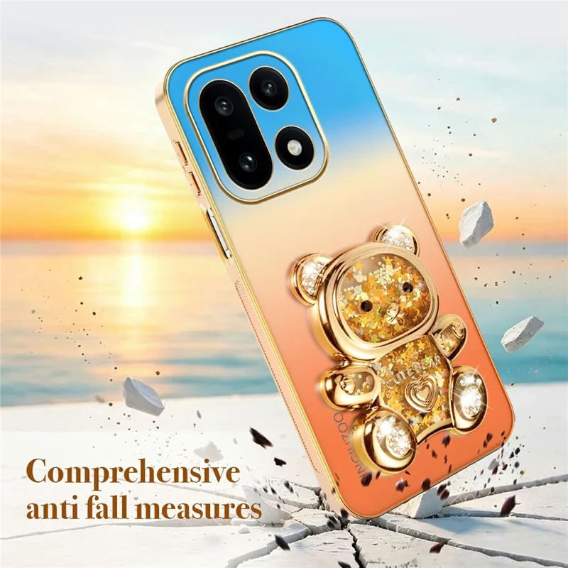 SINGIUZOO For OnePlus 15 5G Case Glitter Bear Kickstand Electroplated Gradient Color PC + TPU Phone Cover - Orange