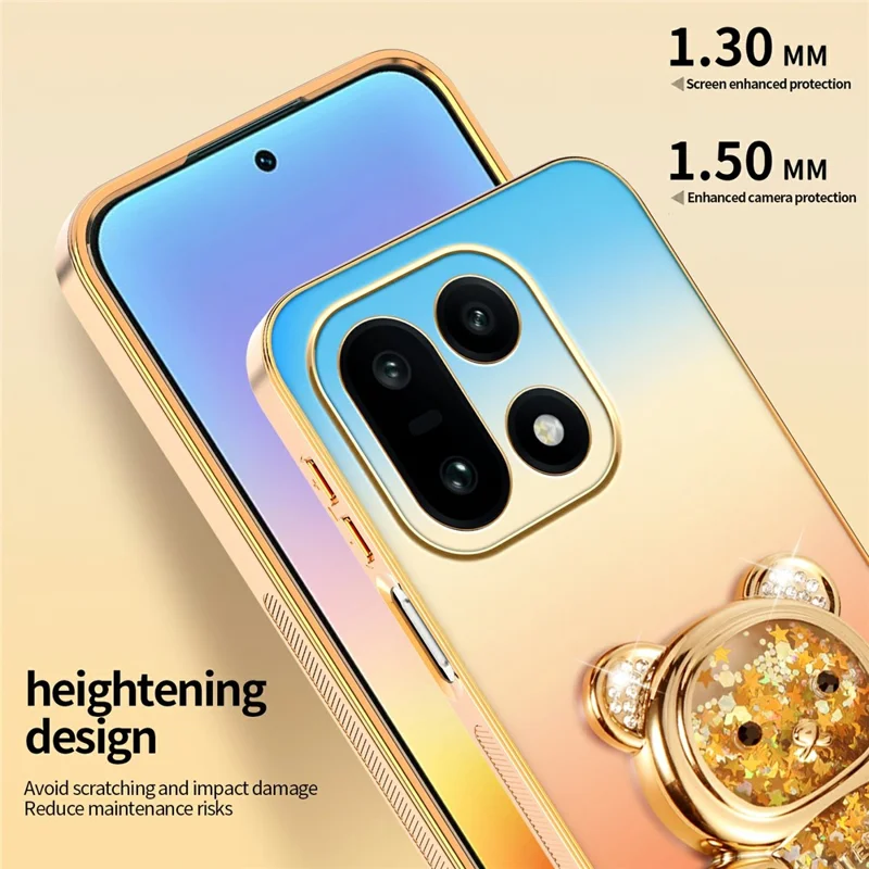SINGIUZOO For OnePlus 15 5G Case Glitter Bear Kickstand Electroplated Gradient Color PC + TPU Phone Cover - Orange