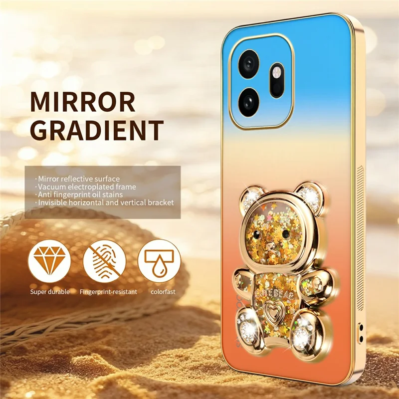 SINGIUZOO For OnePlus 15T 5G Case Glitter Bear Kickstand Electroplated Gradient Color PC + TPU Phone Cover - Orange