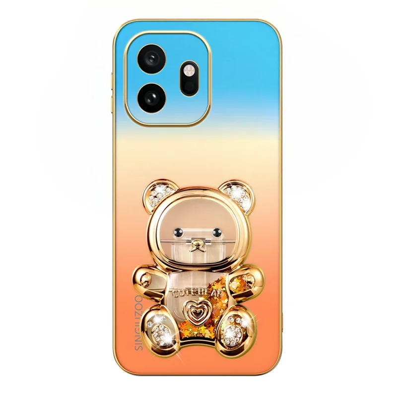 SINGIUZOO For OnePlus 15T 5G Case Glitter Bear Kickstand Electroplated Gradient Color PC + TPU Phone Cover - Orange