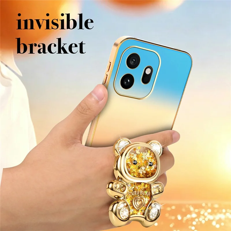 SINGIUZOO For OnePlus 15T 5G Case Glitter Bear Kickstand Electroplated Gradient Color PC + TPU Phone Cover - Orange