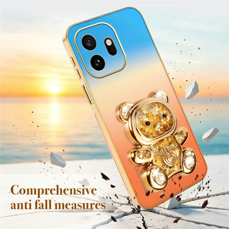 SINGIUZOO For OnePlus 15T 5G Case Glitter Bear Kickstand Electroplated Gradient Color PC + TPU Phone Cover - Orange