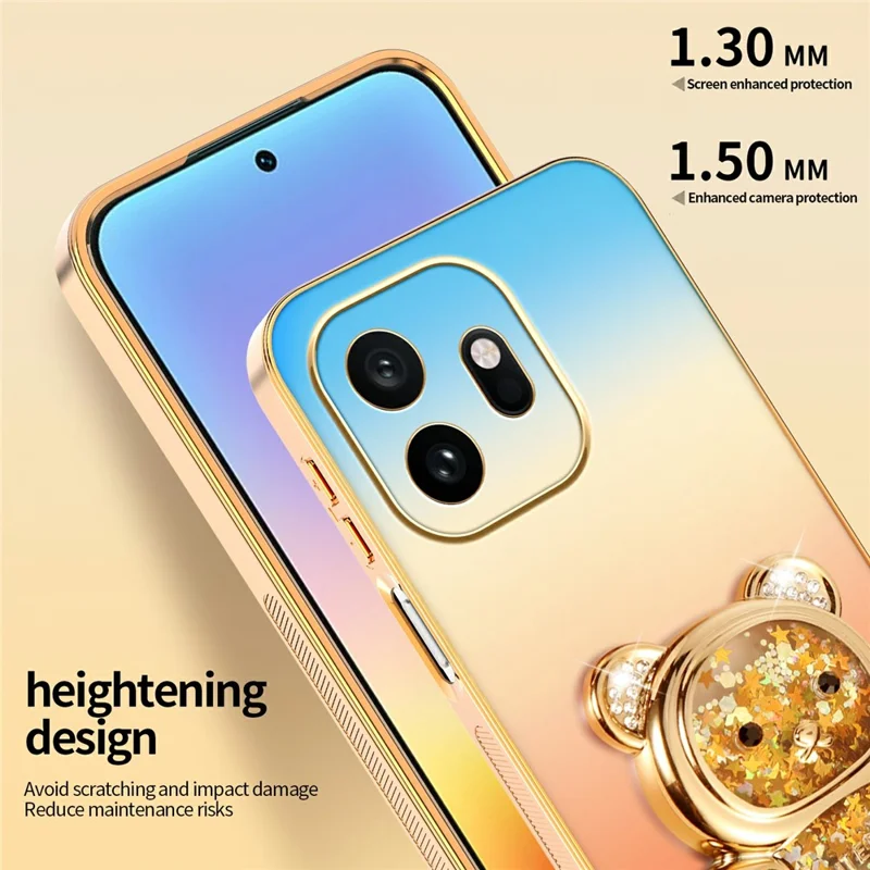 SINGIUZOO For OnePlus 15T 5G Case Glitter Bear Kickstand Electroplated Gradient Color PC + TPU Phone Cover - Orange