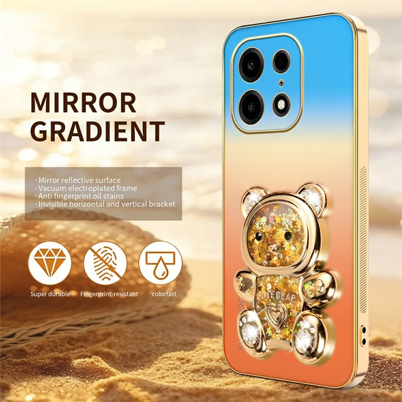 SINGIUZOO For OnePlus Turbo 6X Pro 5G Case Glitter Bear Kickstand Electroplated Gradient Color PC + TPU Phone Cover - Orange