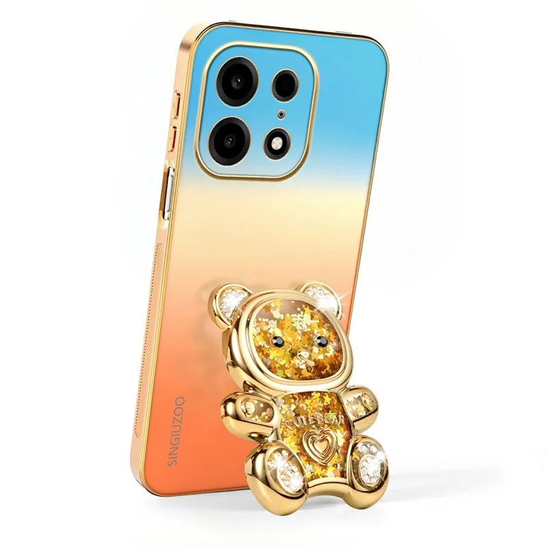 SINGIUZOO For OnePlus Turbo 6X Pro 5G Case Glitter Bear Kickstand Electroplated Gradient Color PC + TPU Phone Cover - Orange