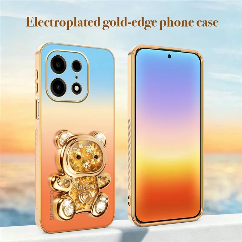 SINGIUZOO For OnePlus Turbo 6X Pro 5G Case Glitter Bear Kickstand Electroplated Gradient Color PC + TPU Phone Cover - Orange