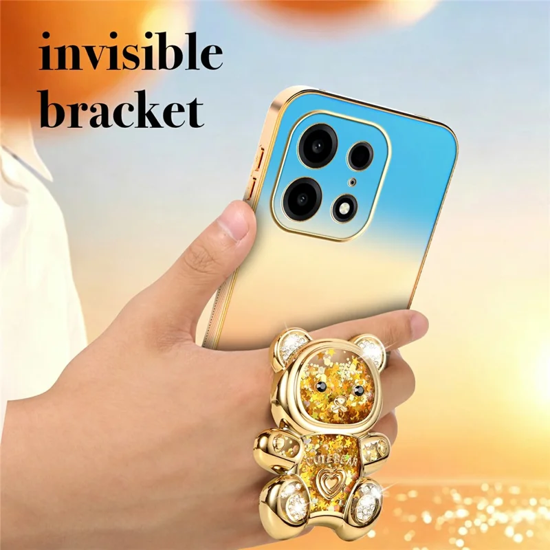 SINGIUZOO For OnePlus Turbo 6X Pro 5G Case Glitter Bear Kickstand Electroplated Gradient Color PC + TPU Phone Cover - Orange
