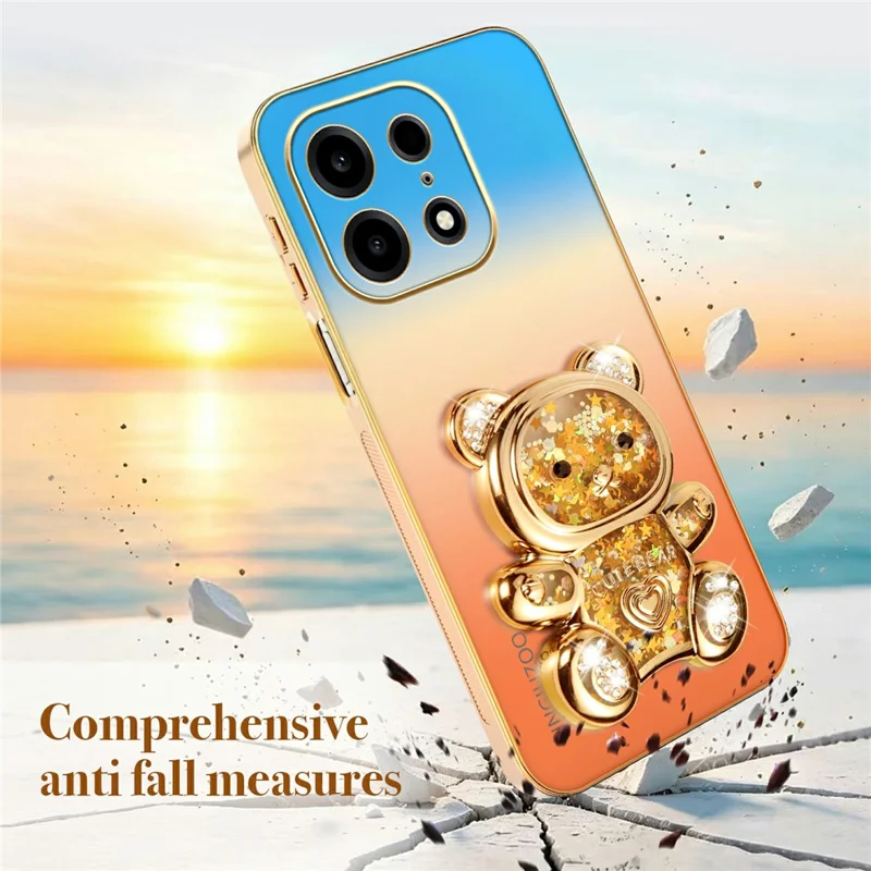 SINGIUZOO For OnePlus Turbo 6X Pro 5G Case Glitter Bear Kickstand Electroplated Gradient Color PC + TPU Phone Cover - Orange