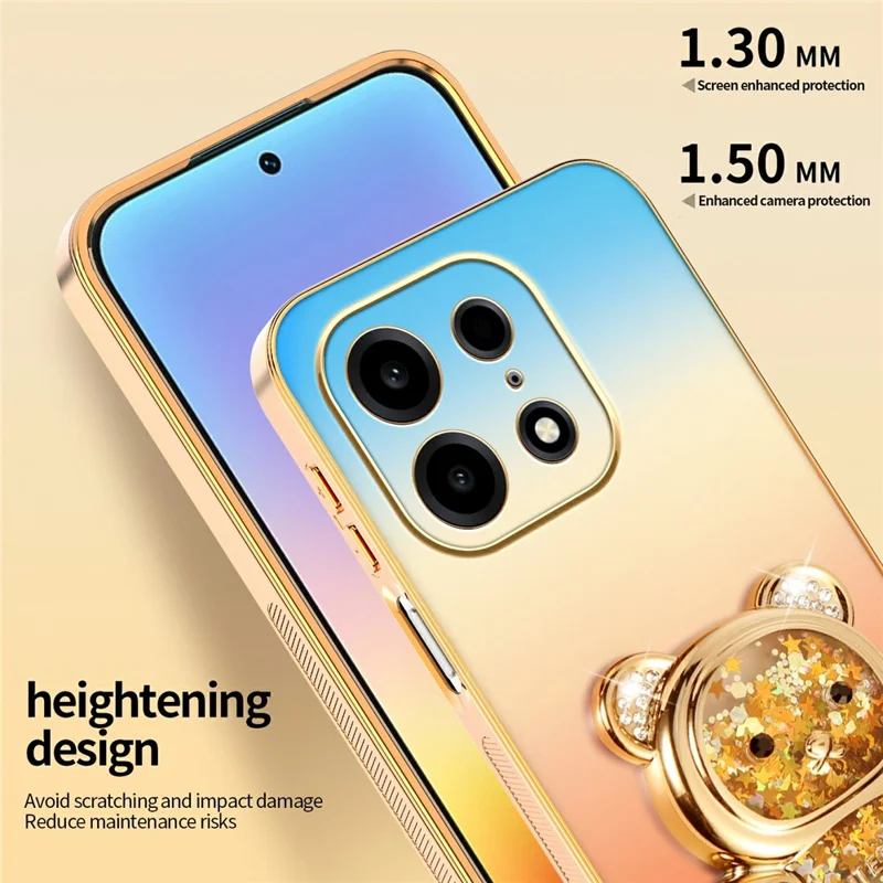 SINGIUZOO For OnePlus Turbo 6X Pro 5G Case Glitter Bear Kickstand Electroplated Gradient Color PC + TPU Phone Cover - Orange