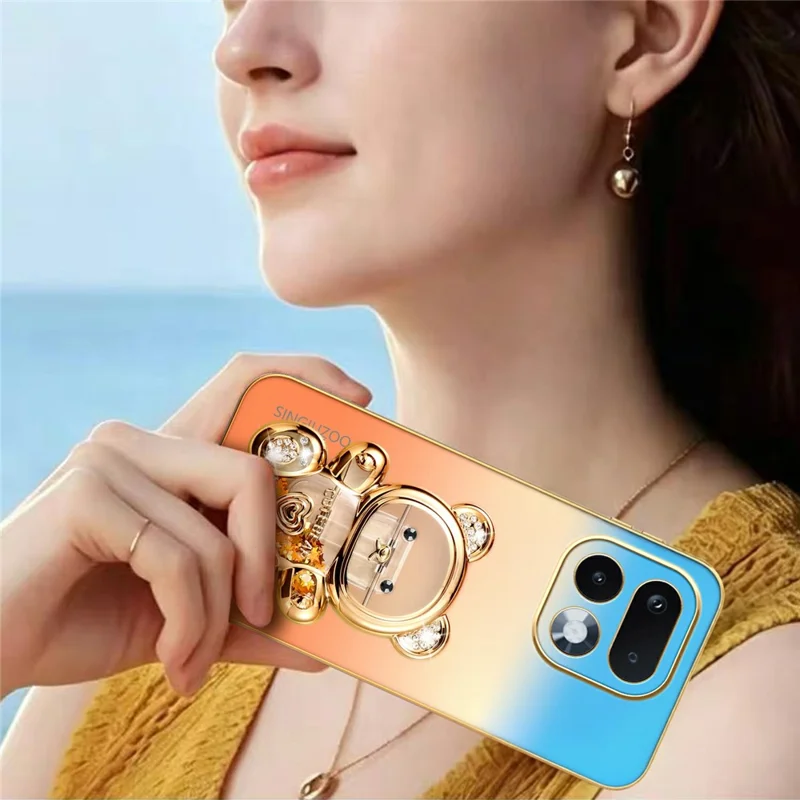 SINGIUZOO For Realme 16 Pro 5G Case Glitter Bear Kickstand Electroplated Gradient Color PC + TPU Phone Cover - Orange