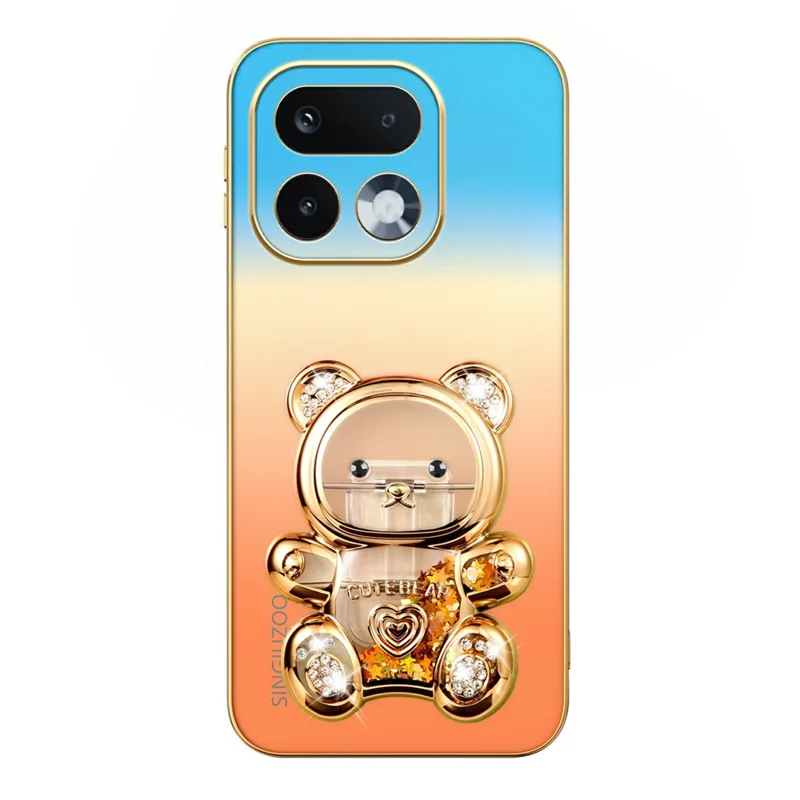 SINGIUZOO For Realme 16 Pro 5G Case Glitter Bear Kickstand Electroplated Gradient Color PC + TPU Phone Cover - Orange