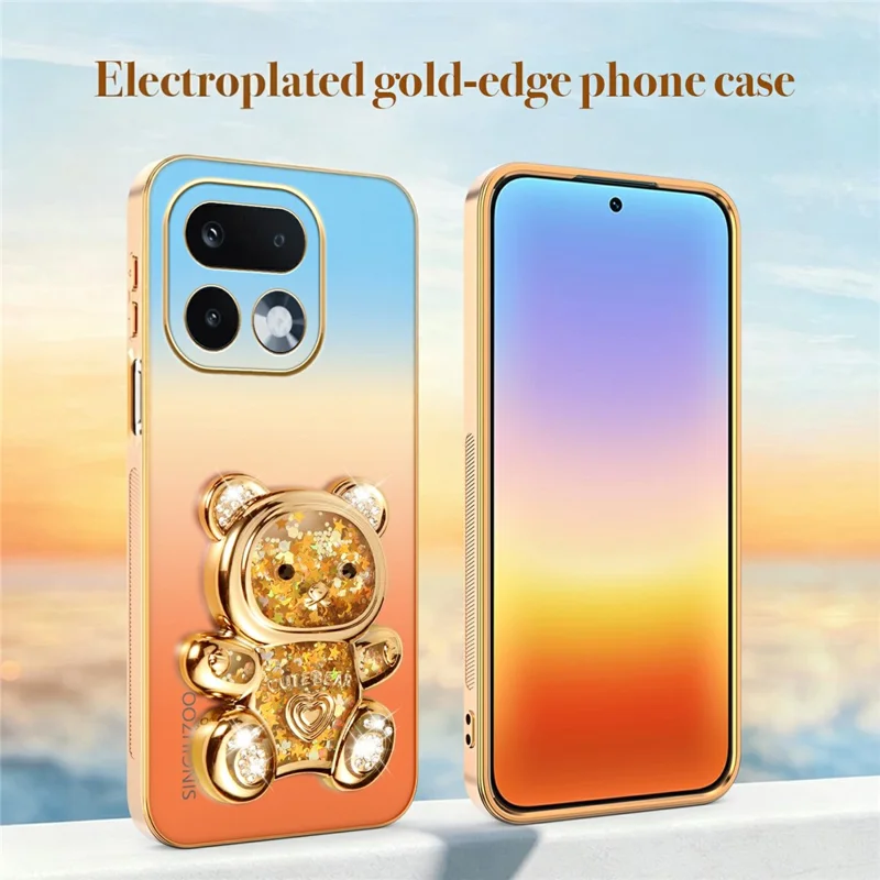 SINGIUZOO For Realme 16 Pro 5G Case Glitter Bear Kickstand Electroplated Gradient Color PC + TPU Phone Cover - Orange