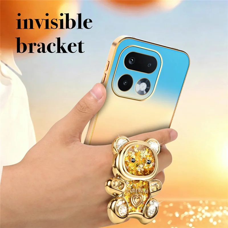 SINGIUZOO For Realme 16 Pro 5G Case Glitter Bear Kickstand Electroplated Gradient Color PC + TPU Phone Cover - Orange
