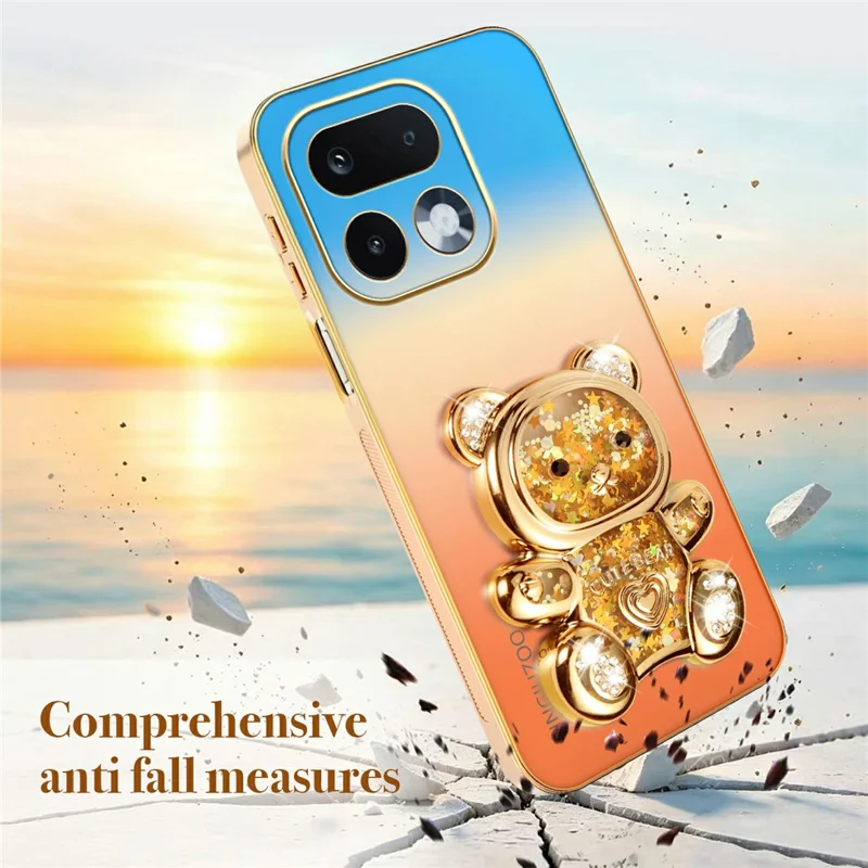 SINGIUZOO For Realme 16 Pro 5G Case Glitter Bear Kickstand Electroplated Gradient Color PC + TPU Phone Cover - Orange