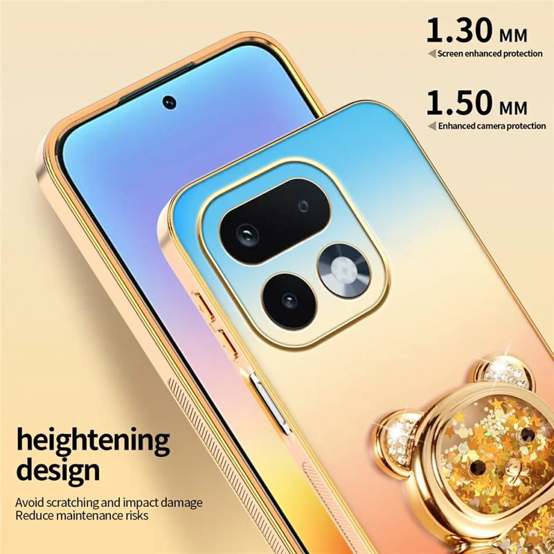 SINGIUZOO For Realme 16 Pro 5G Case Glitter Bear Kickstand Electroplated Gradient Color PC + TPU Phone Cover - Orange