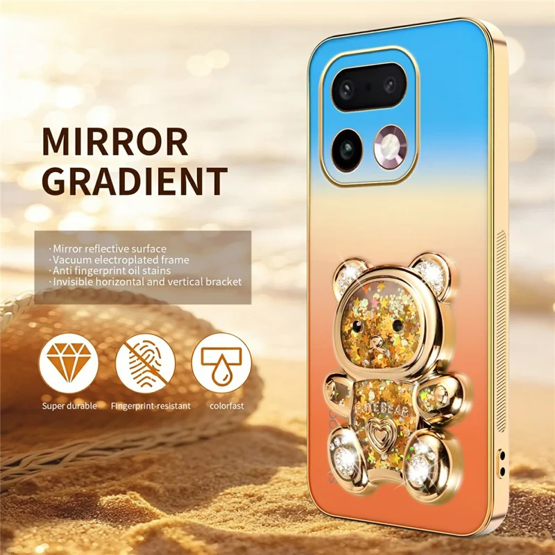 SINGIUZOO For Realme 16 Pro+ 5G Case Glitter Bear Kickstand Electroplated Gradient Color PC + TPU Phone Cover - Orange