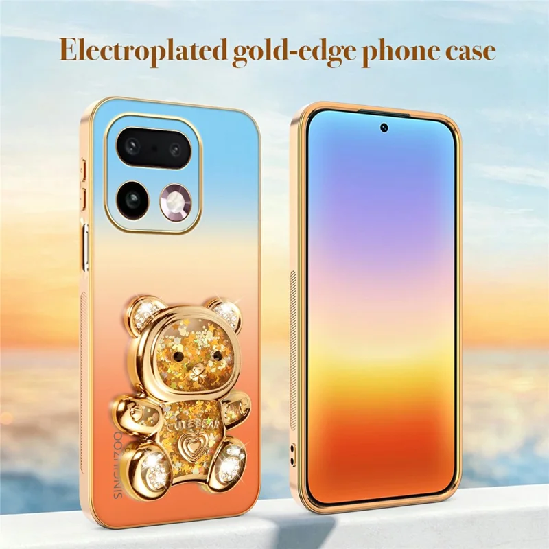 SINGIUZOO For Realme 16 Pro+ 5G Case Glitter Bear Kickstand Electroplated Gradient Color PC + TPU Phone Cover - Orange