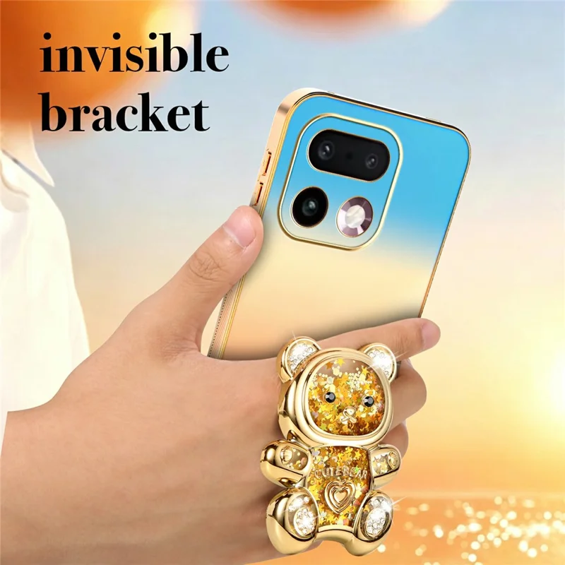 SINGIUZOO For Realme 16 Pro+ 5G Case Glitter Bear Kickstand Electroplated Gradient Color PC + TPU Phone Cover - Orange