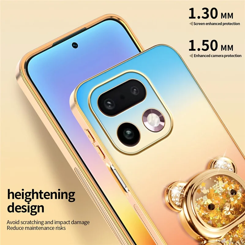 SINGIUZOO For Realme 16 Pro+ 5G Case Glitter Bear Kickstand Electroplated Gradient Color PC + TPU Phone Cover - Orange